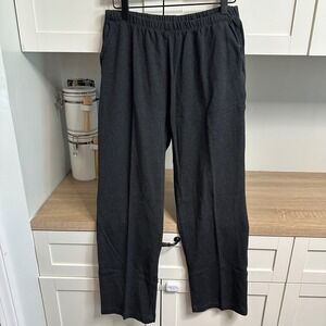 Lands' End Knit Pants Women M/P Charcoal Gray 100% Cotton Elastic Waist Pocket